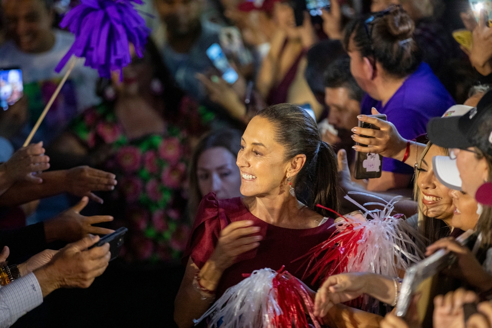 Newly elected President of Mexico, Claudia Sheinbaum surrounded by supporters at a May 2024 rally