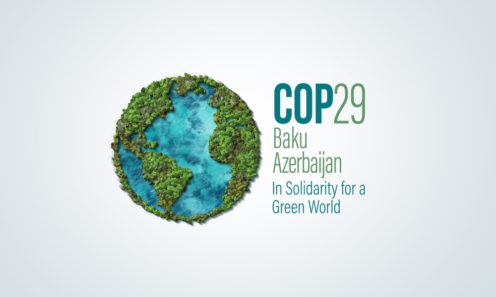 Logo for UN Climate Change Conference COP29 Baku, Azerbaijan. In Solidarity for a Green World - COP 29 may face stormy weather