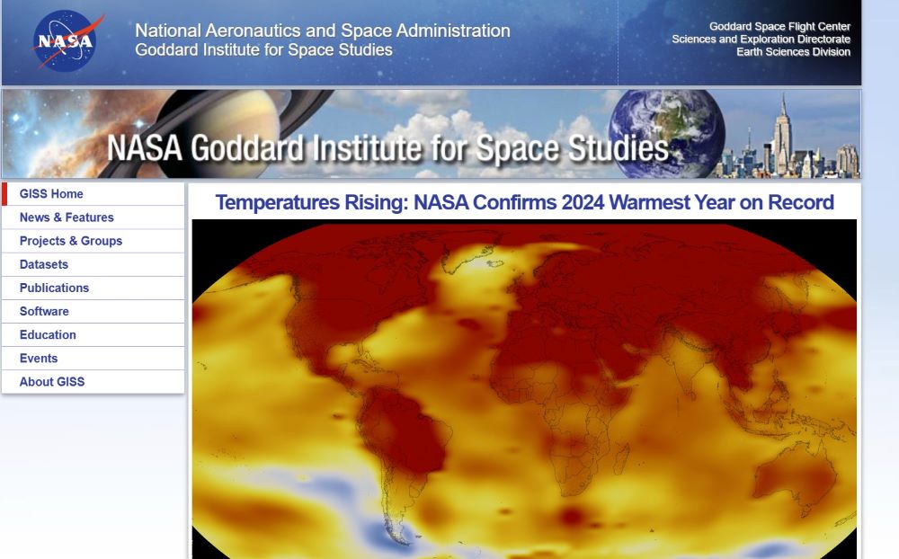 Goods news: Home page of website of Goddard Institute NASA still there. Bad news: confirms 2024 warmest year on record due to climate change